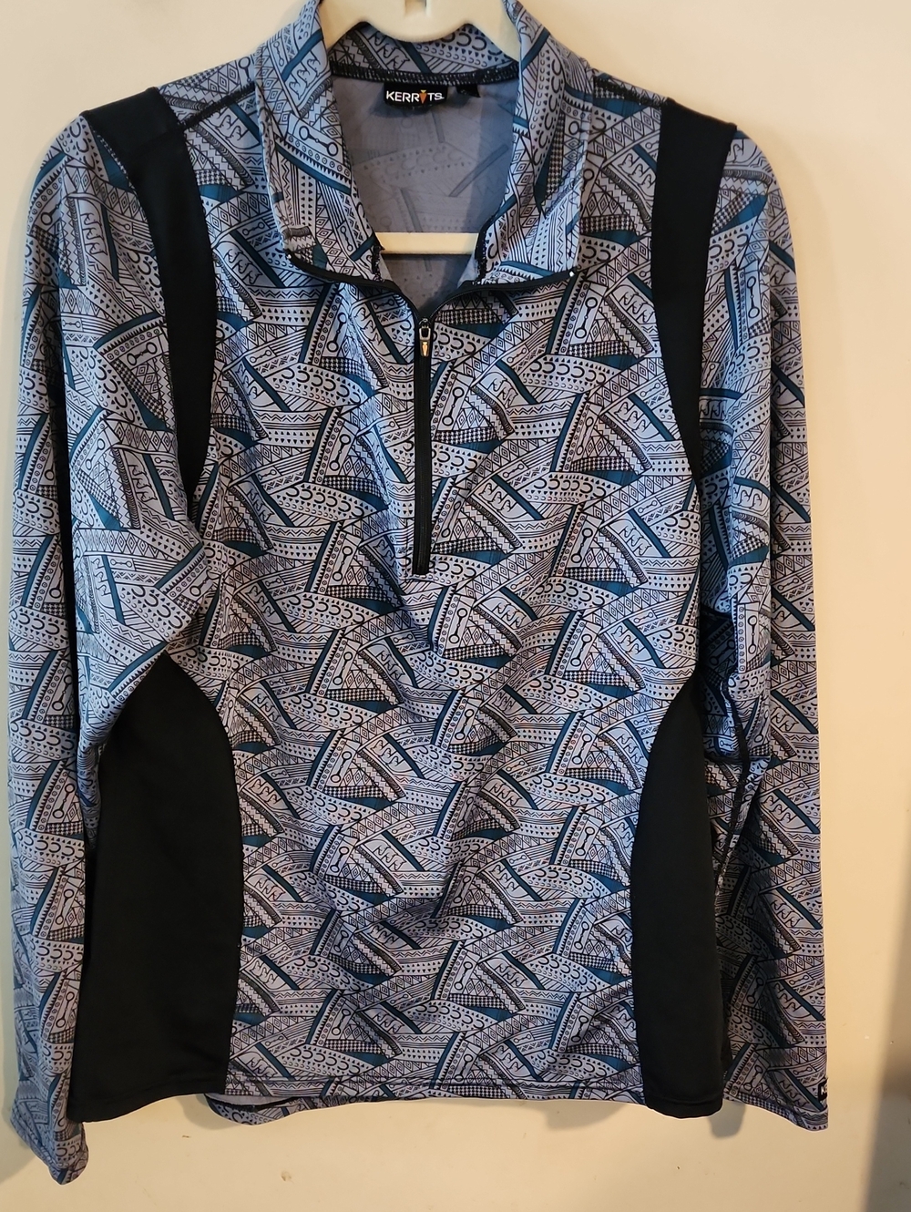 Kerrits Blue Geometric Equestrian Quarter-Zip with Black Panels